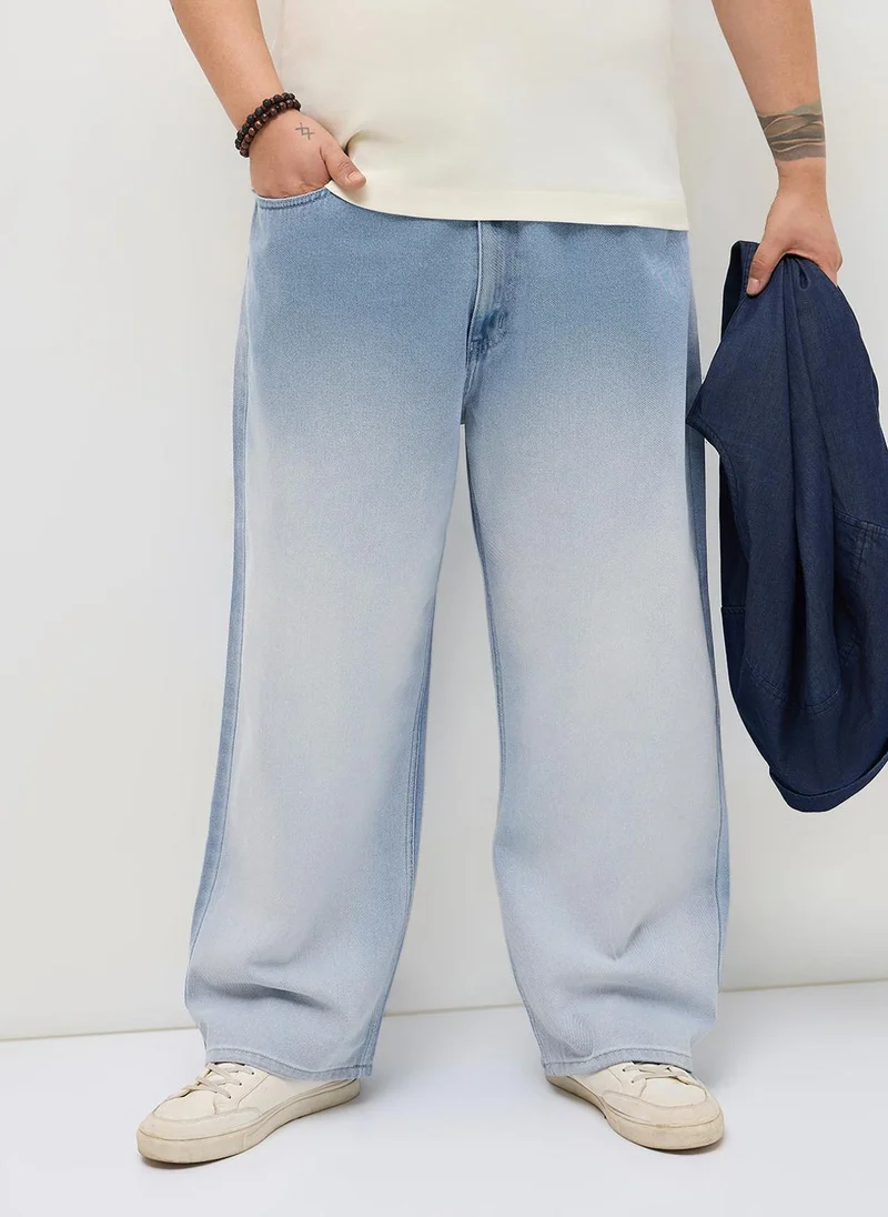 أوربانو فاشن Urbano Plus Men's Ice Blue Loose Baggy Fit Heavy Washed Faded Denim Jeans Non-Stretchable